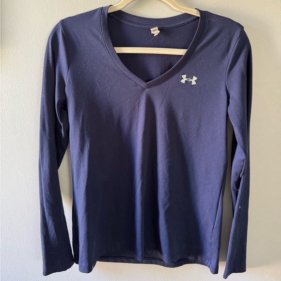 Under Armour Women's Dark Blue V-Neck Long Sleeve Tee - Picture 1 of 3